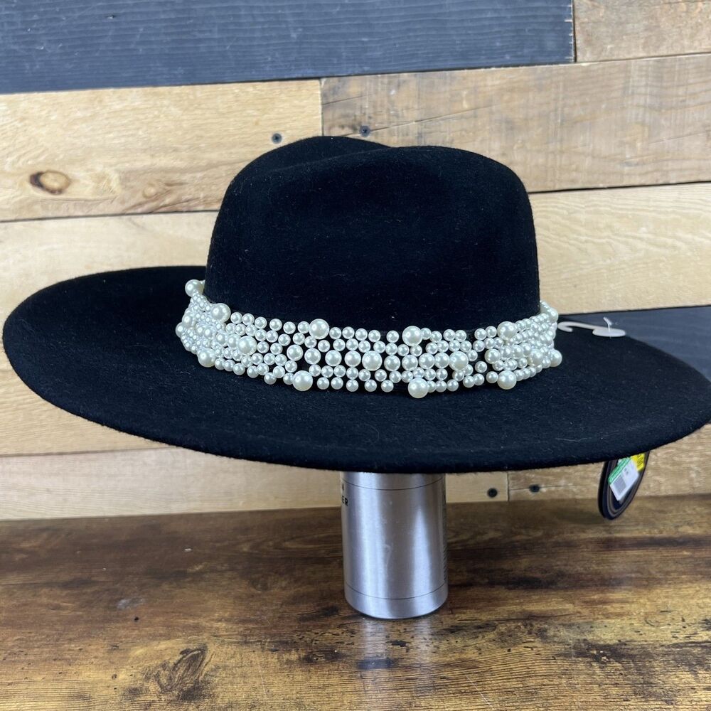 Women's Scoop Stylish Wool Hat New With Tags Black Beaded Pearls Size O/S